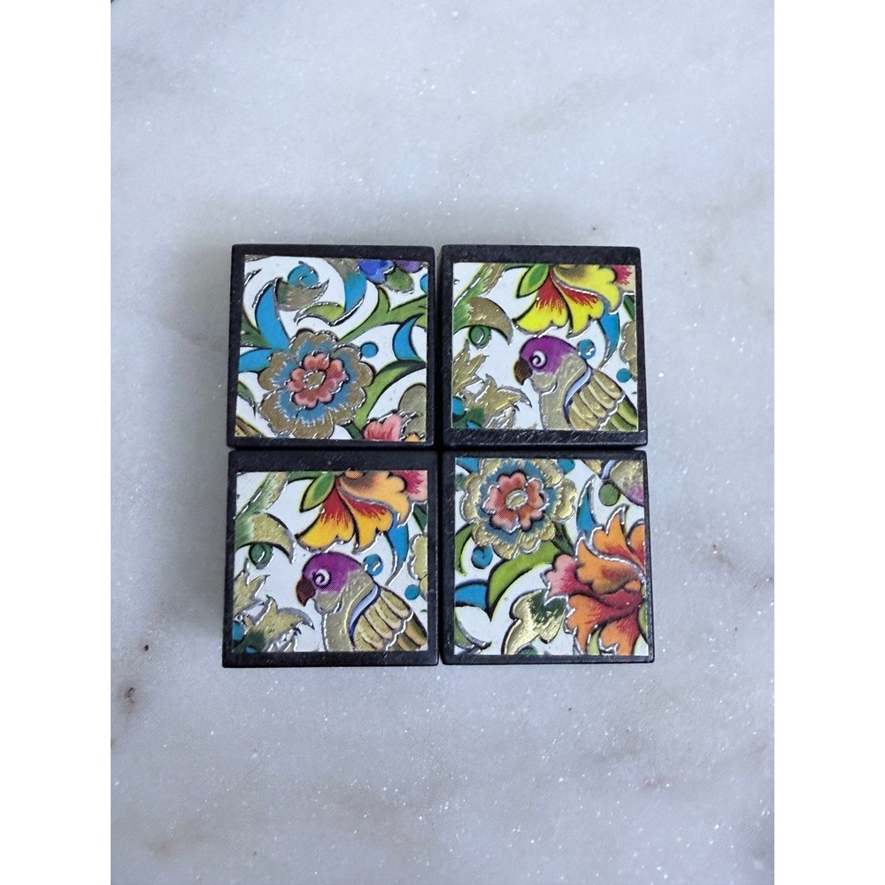 Black Floral Bird Trinket Boxes Set of 4 Mini Square Plastic Containers Decor - Picture 2 of 6